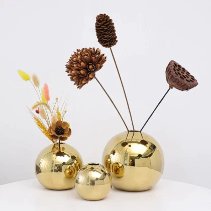 Golden Electroplated Ceramic Ball Flower Vase
